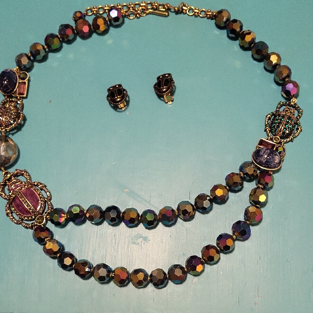 Heidi Daus "Love Bug" Crystal Iridescent Beaded Necklace Set